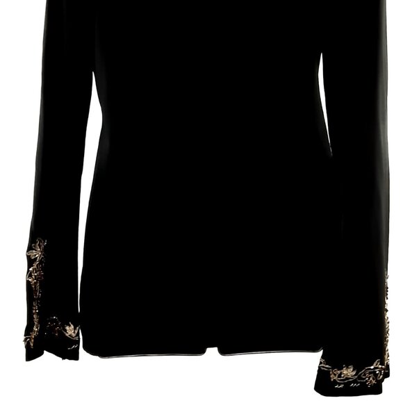 Large Unique Black Elegant Long Sleeve Beaded D V Neck Formal evening Sweater - Picture 8 of 10